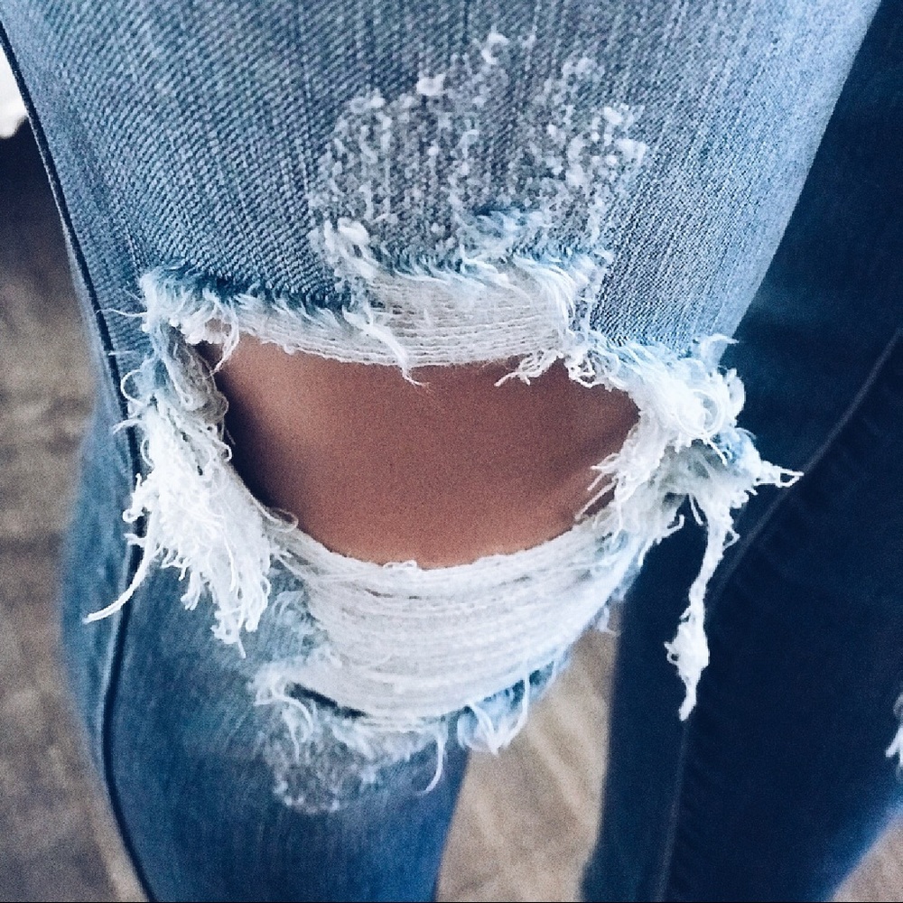 Distressed Denim Med Wash Ankle Skinny Jeans - Picture 5 of 10